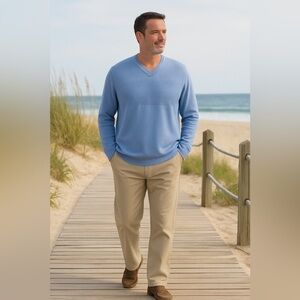 Coastal Casual Men’s Tommy Bahama Island Zone Light Blue V-Neck Sweater size XXL